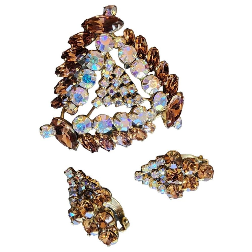 Vintage Rare Signed Keyes Of Canada Super Sparkly Rhinestone Brooch Set (A1865)